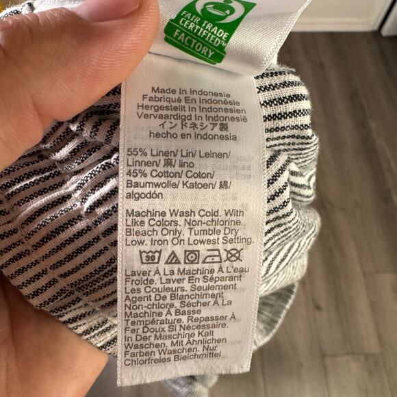 J.Crew Slim Wide Leg Linen Drawstring Pants Womens 14 Black White Striped CG405 - Picture 7 of 8